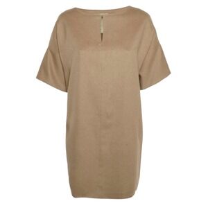 MaxMara Camel Hair Silk Shift Dress tan Sz 6 Keyhole oversized luxe minimalist‎